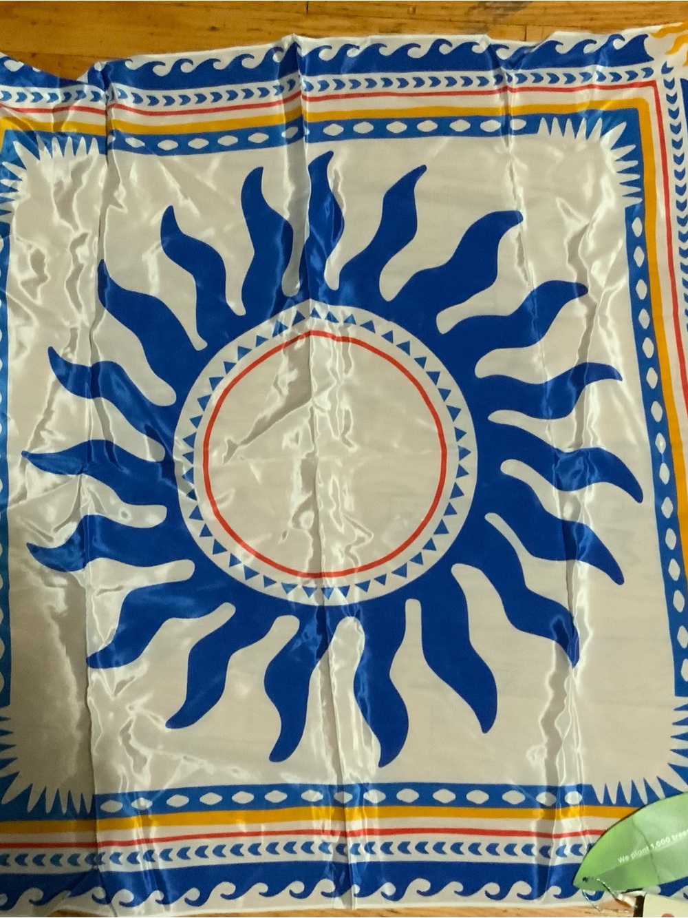 FARM Rio White, Blue & Yellow Sun Motif Silk-Look Scarf - 32 x 32 inches - Picture 1 of 9